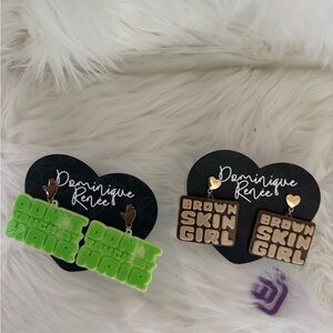 Dominique Renee Earrings 2 pair Green and Brown Statement Earrings